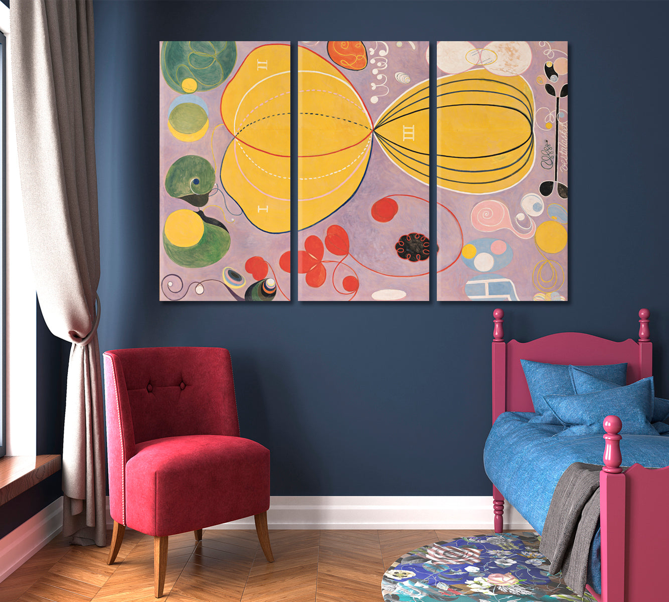 Abstract Impressionism Inspired by Hilma Af Klint Vivid Modernist Abstract Art Print Artesty 3 panels 36" x 24" 