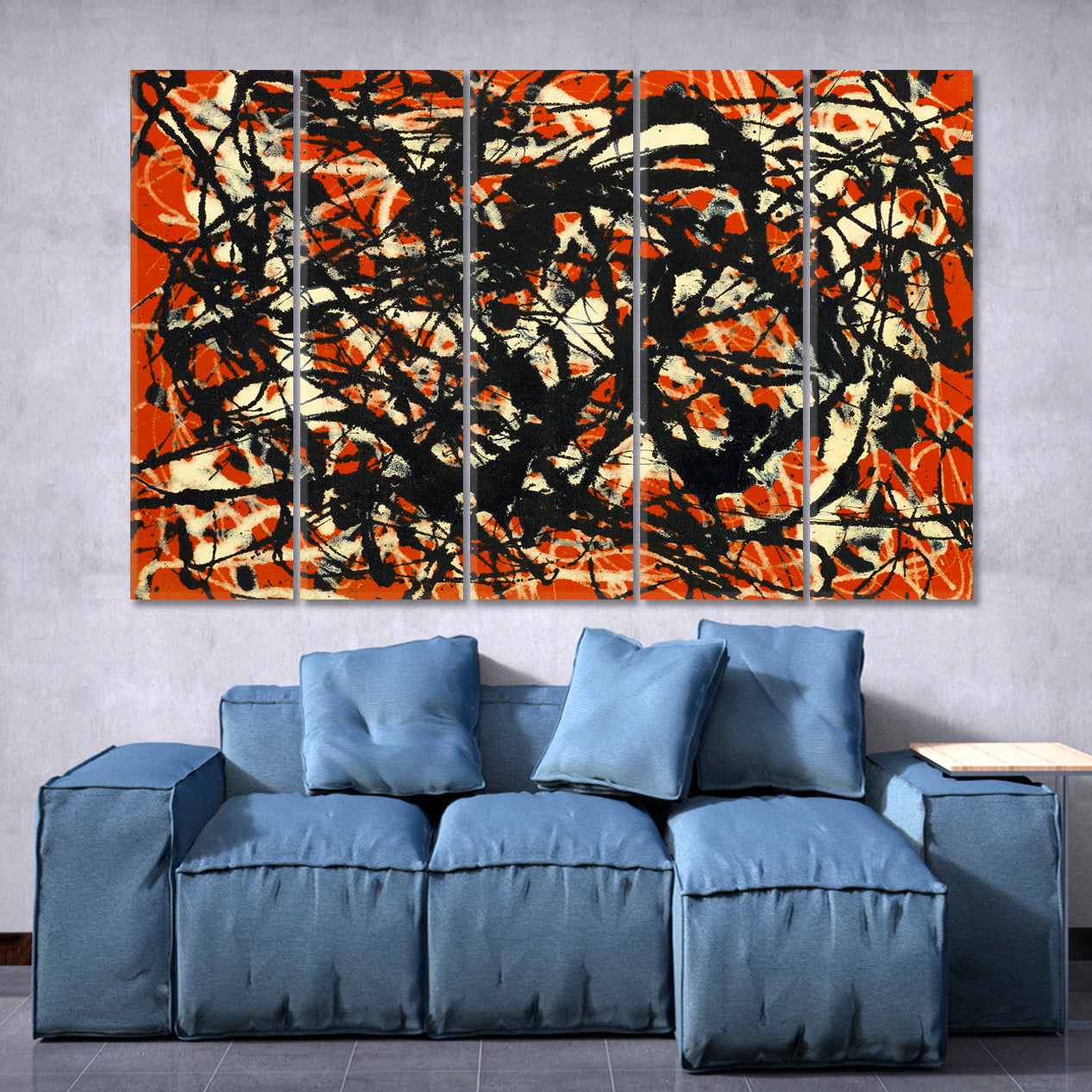 FREE FORM Abstract Jackson Pollock Style Fine Art Artesty 5 panels 36" x 24" 