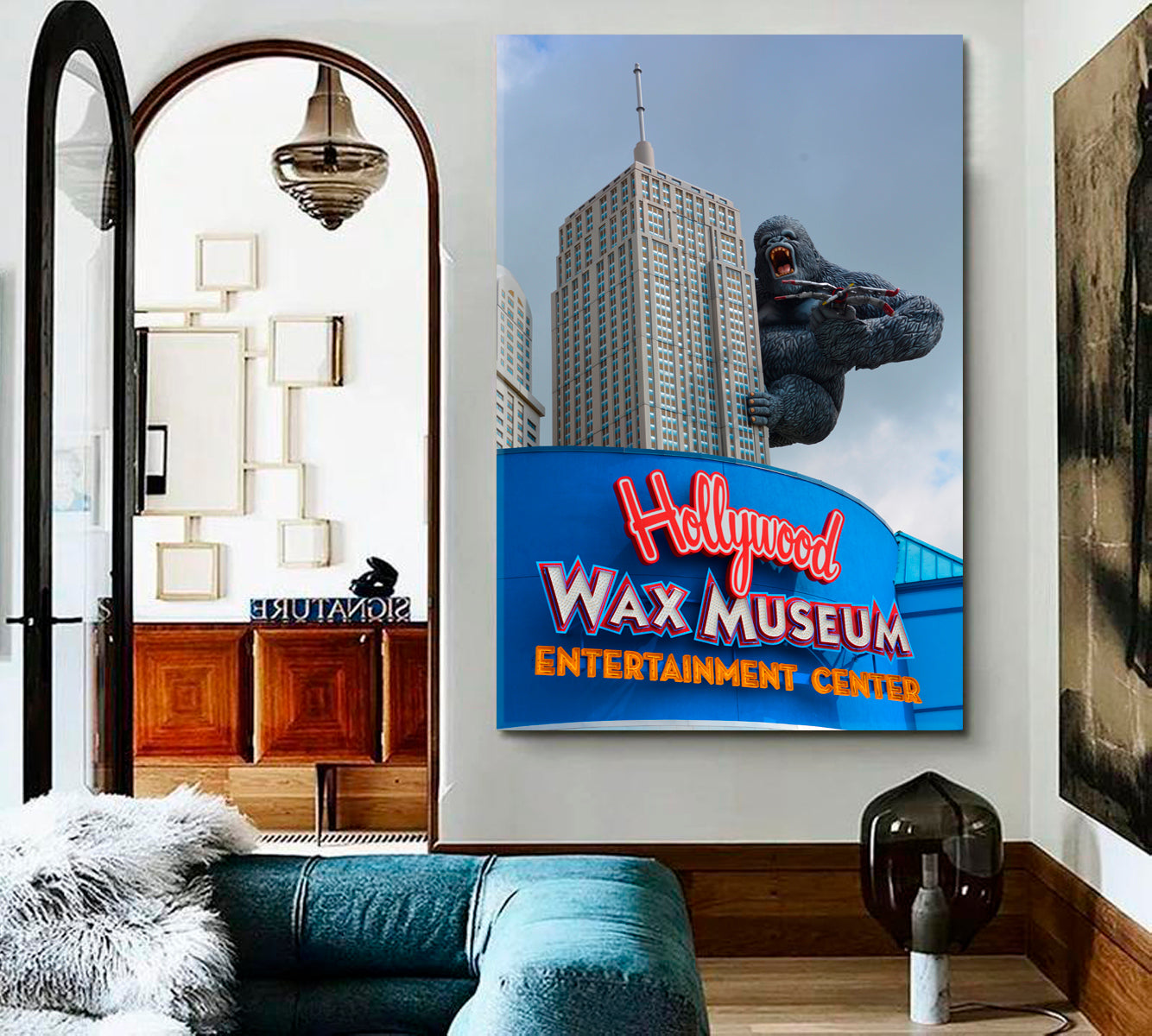 KING KONG Climbing Up Empire State Building Photo Canvas Print | Vertical Famous Landmarks Artwork Print Artesty 1 Panel 16"x24" 