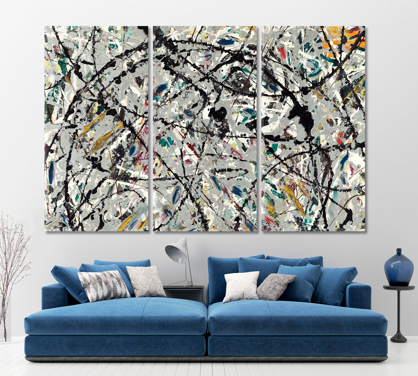 MODERN DRIP ART Jackson Pollock Motives Famous Splatter Artwork Contemporary Art Artesty 3 panels 36" x 24" 
