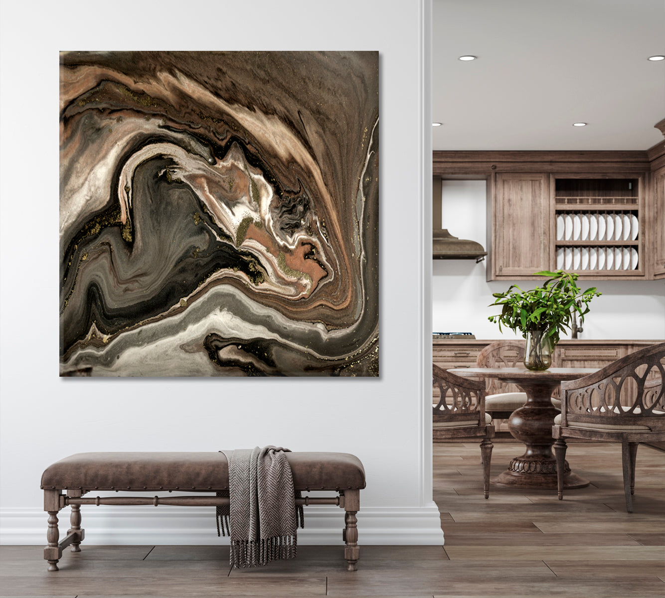 Beautiful Brown Abstract Marble Fluid Art, Oriental Marbling Canvas Print Artesty   