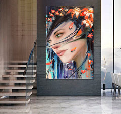 LADY AUTUMN Beautiful Woman Portrait -  Vertical Fine Art Artesty 1 Panel 16"x24" 