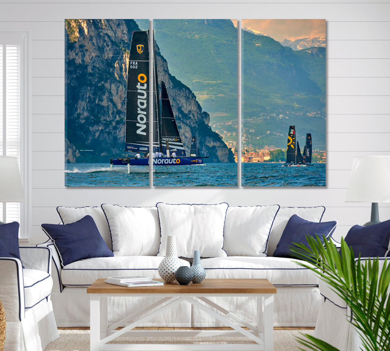 ITALY SEACOAST Sailing Regatta Transportation Canvas Art Artesty 3 panels 36" x 24" 