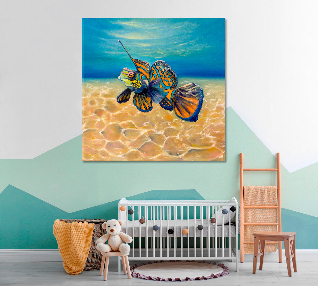 SEA LIFE Mandarin Fish Underwater Landscape - Square Panel Nautical, Sea Life Pattern Art Artesty   