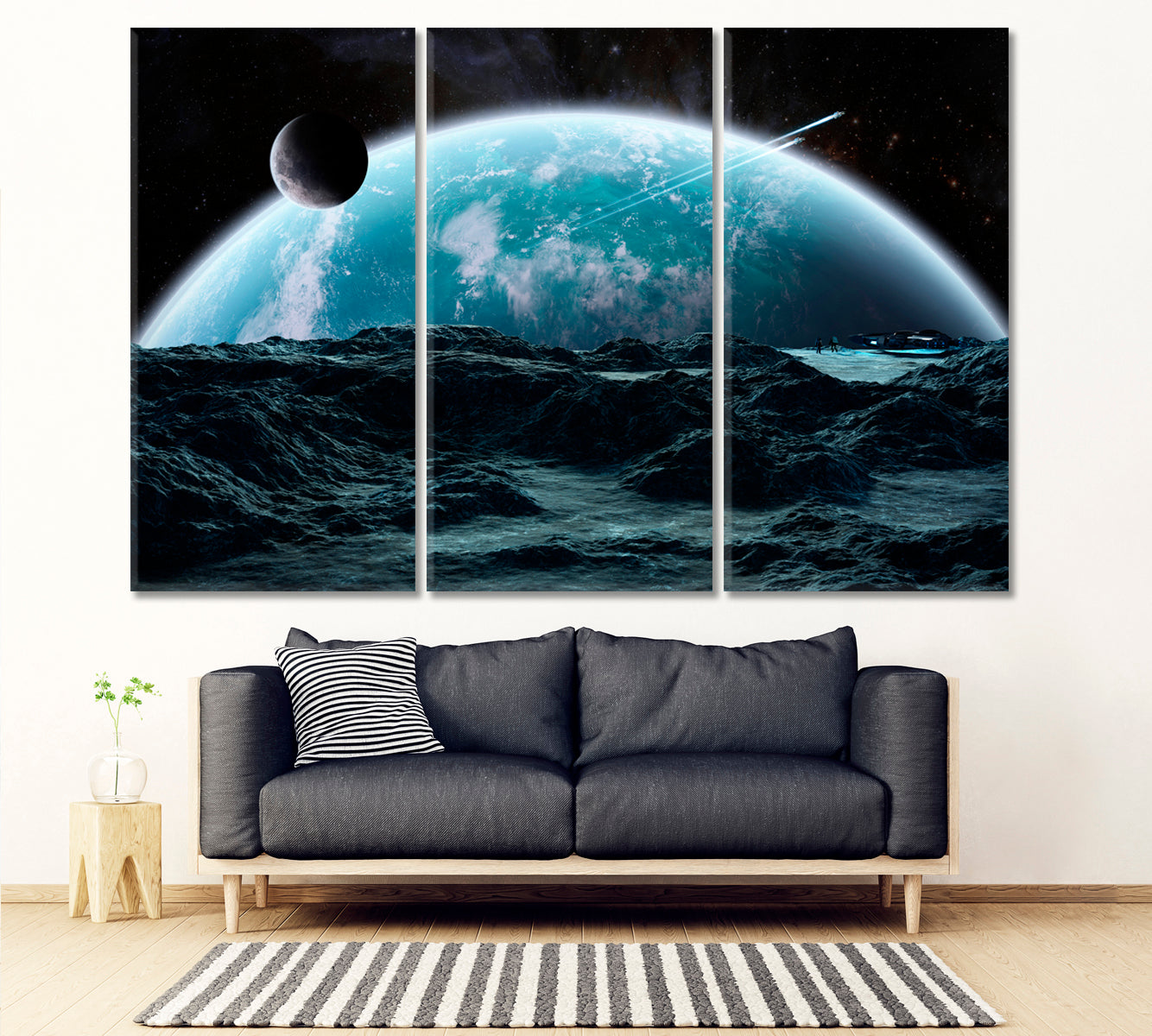 Astronauts Spaceship Exploring Asteroid NASA Poster Celestial Home Canvas Décor Artesty 3 panels 36" x 24" 