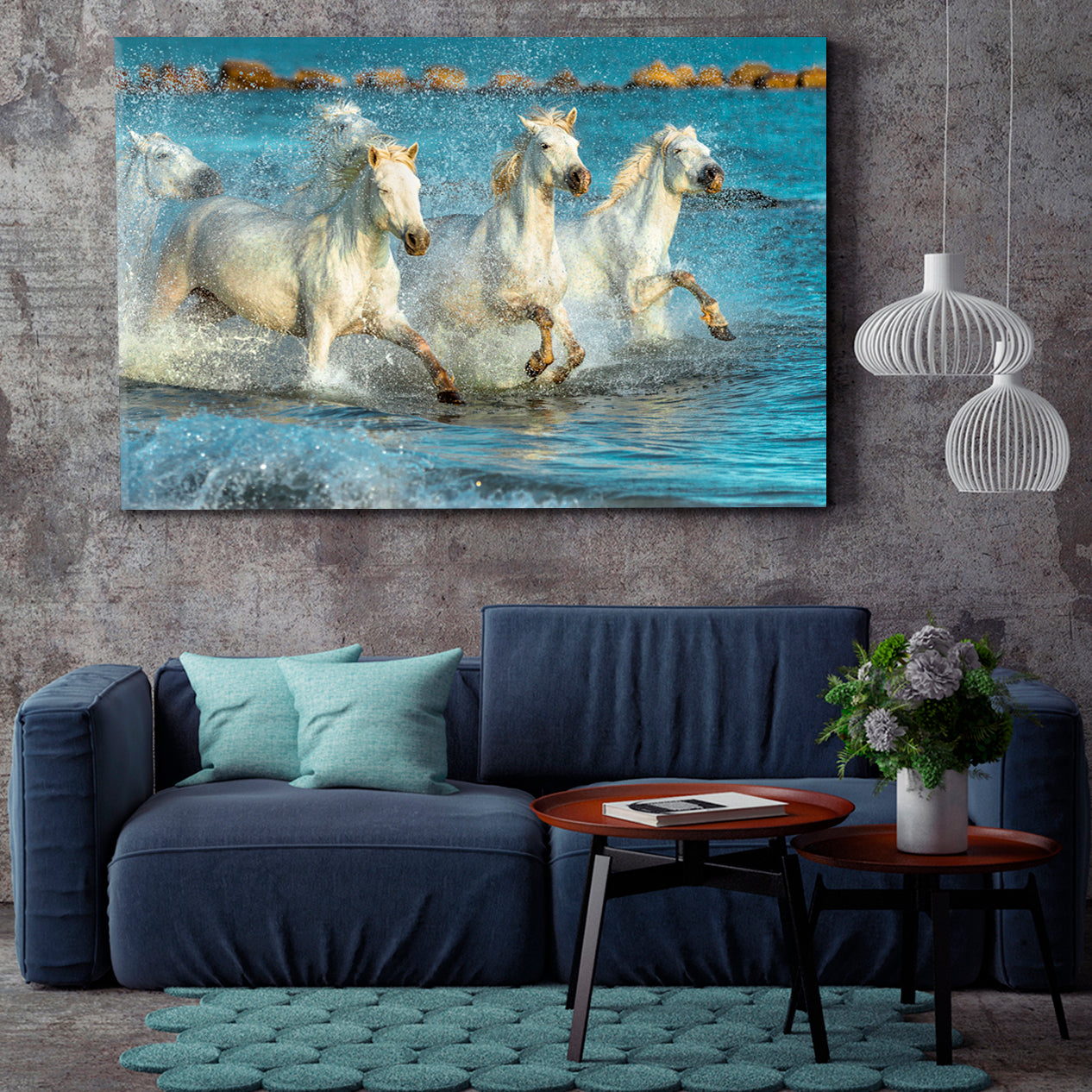 NEPTUNE'S HORSES White Galloping Horses Beach Provence Animals Canvas Print Artesty   