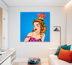 PRINCESS Retro Pop Style Woman with Party Crown Pop Art Canvas Print Artesty   