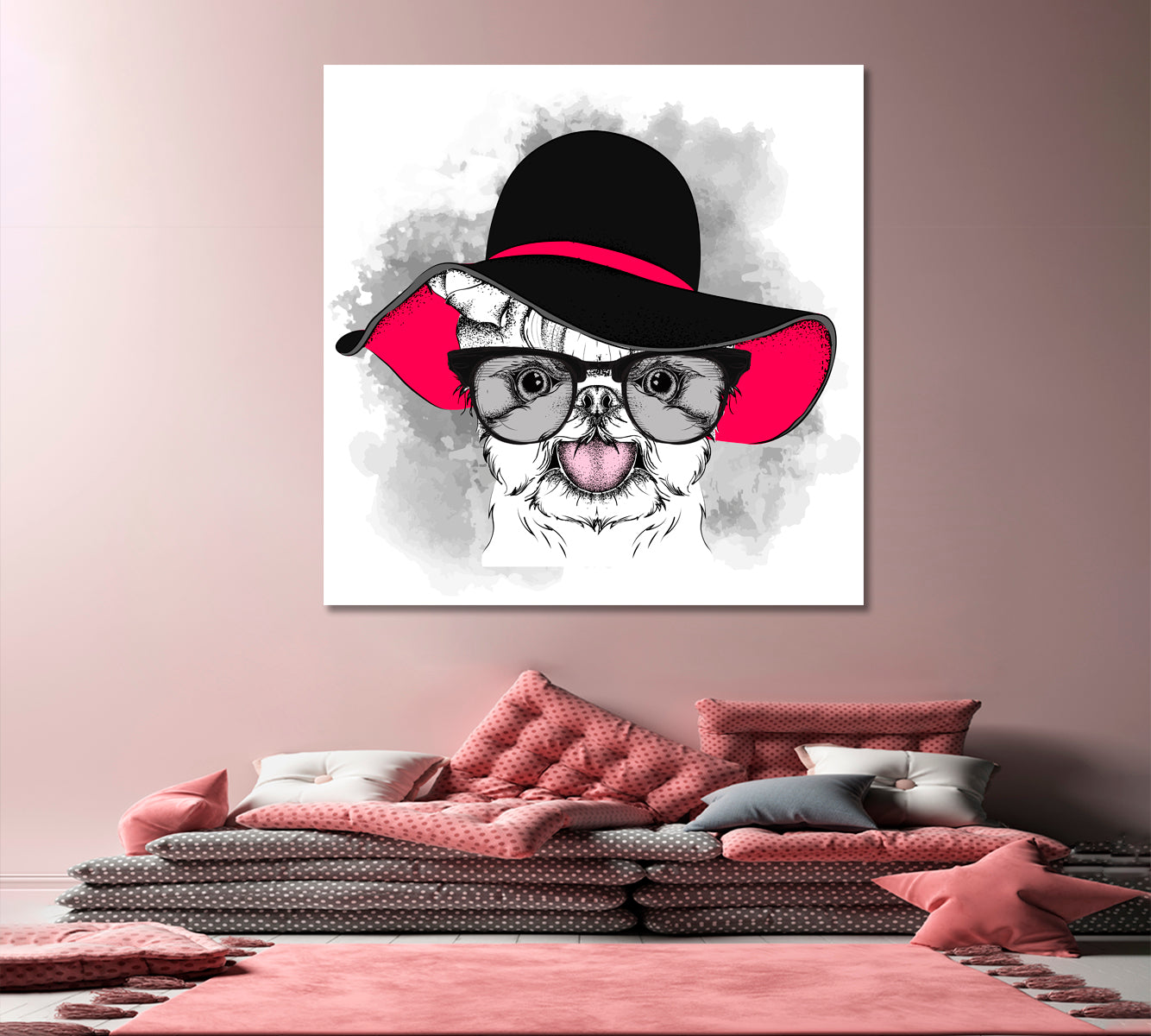 Cute & Sweet Puppy Girl in a Hat Pet Fashion - S Kids Room Canvas Art Print Artesty   