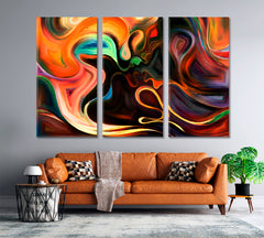 Feminine and Male Colorful Curves Game Abstract Art Print Artesty 3 panels 36" x 24" 