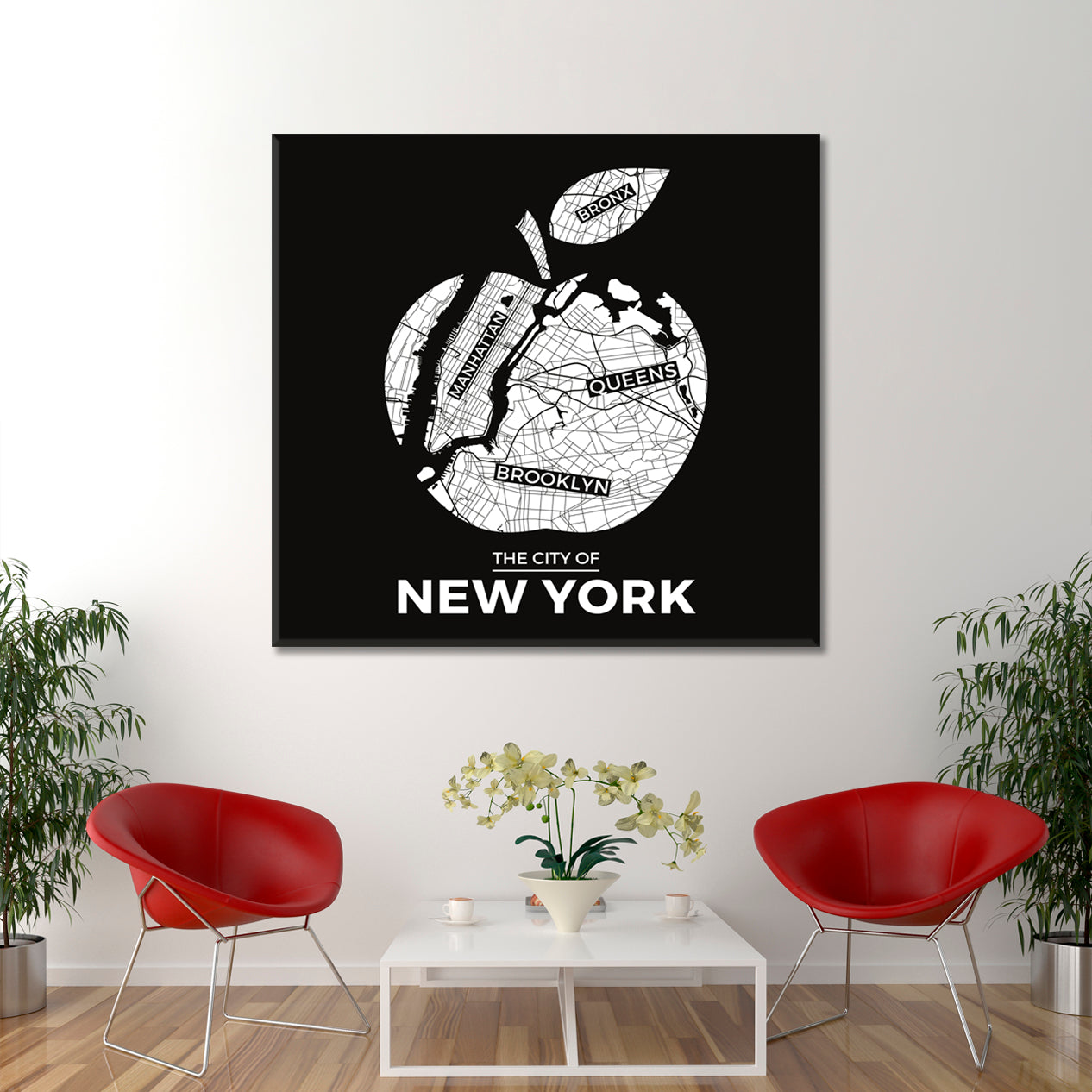 New York Big Apple City Map Typography Style Poster Maps Canvas Artwork Artesty   