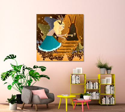 SECRET DOOR Alice in Wonderland Sweet Kids Baby Nursery Wall Art Canvas Print | Square Panel TV, Cartoons Wall Art Canvas Artesty   