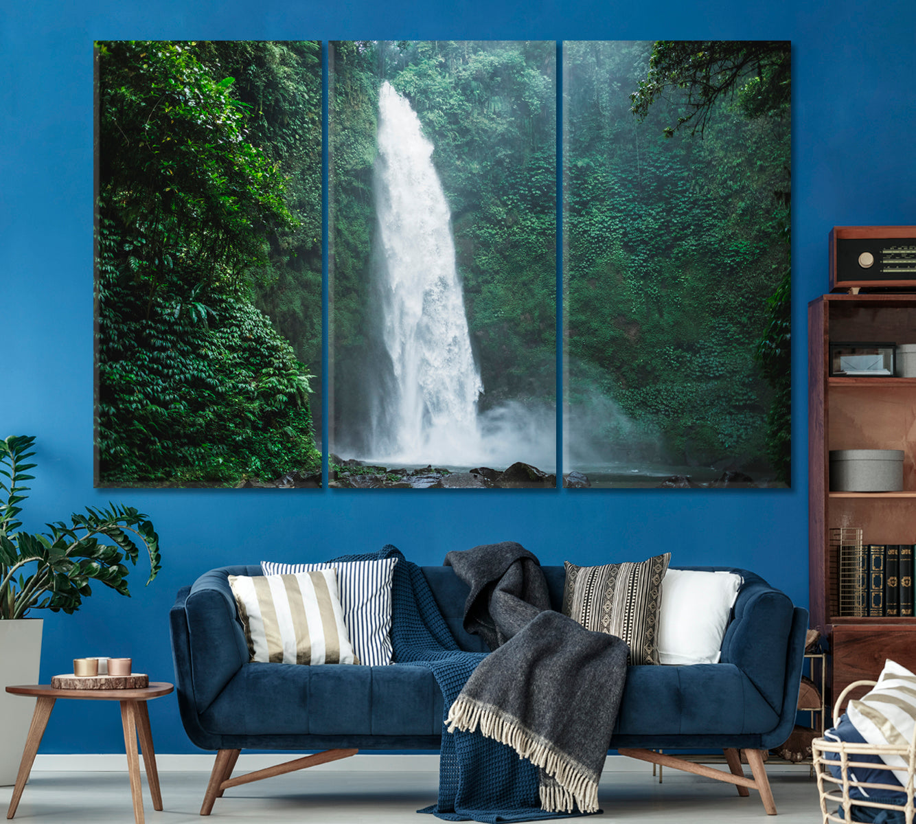 Powerful Nung-Nung Waterfall Jungle Tropical Rainforest Bali Scenic Landscape Canvas Print Scenery Landscape Fine Art Print Artesty 3 panels 36" x 24" 