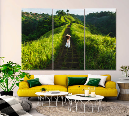 WAY OF ARTIST Beautiful Landscape Campuhan Ridge in Bali Ubud Nature Wall Canvas Print Artesty 3 panels 36" x 24" 