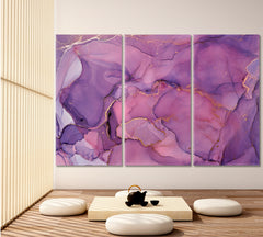 PURPLE Modern Marble Alcohol Ink Pattern Violet Swirls Fluid Art, Oriental Marbling Canvas Print Artesty 3 panels 36" x 24" 