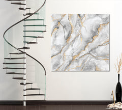 Gray & Gold Abstract Marble Canvas Print - Square Fluid Art, Oriental Marbling Canvas Print Artesty   