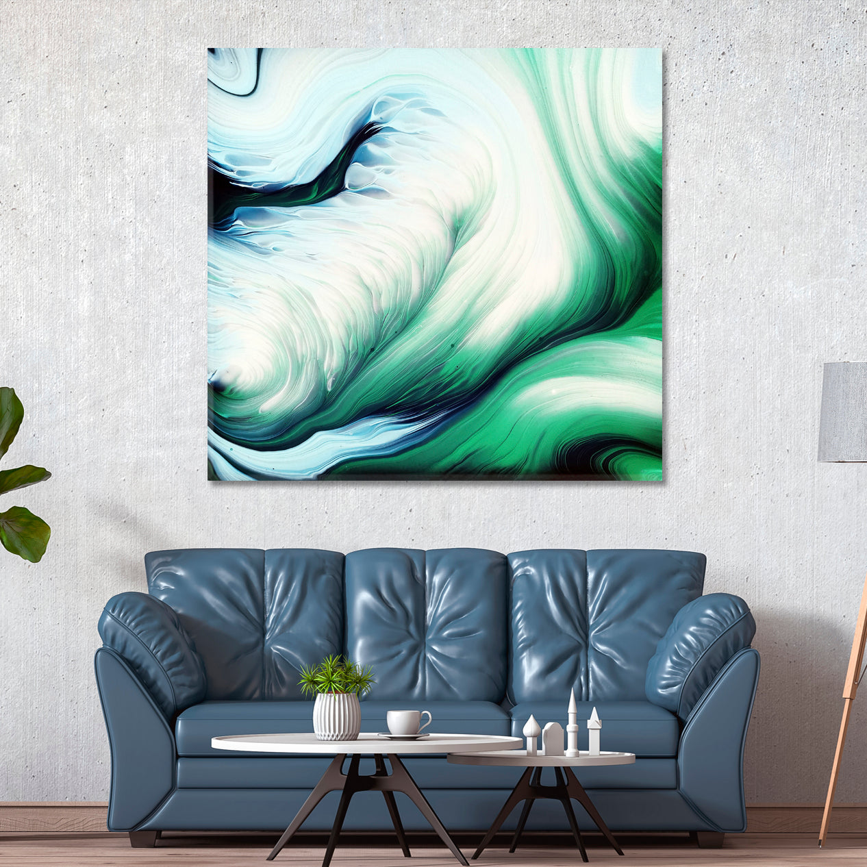 Green Waves Fluid Art Fluid Art, Oriental Marbling Canvas Print Artesty   