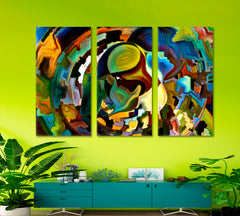 People And Shapes Colorful Abstraction Abstract Art Print Artesty 3 panels 36" x 24" 