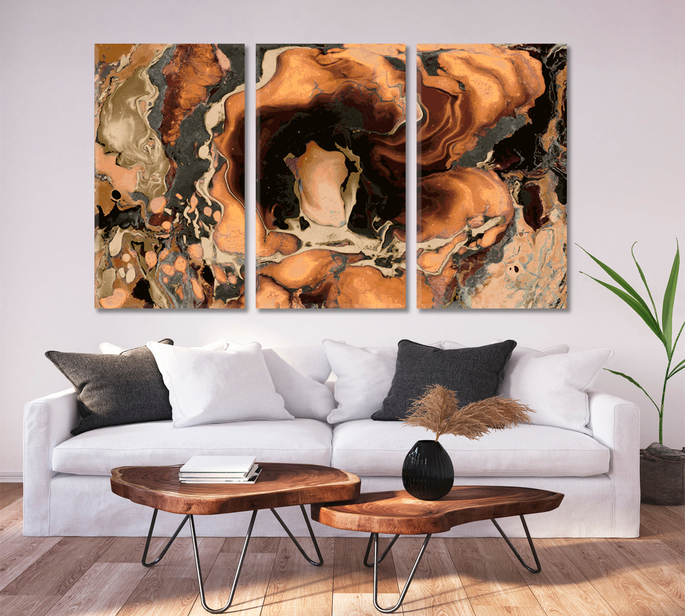 Abstract Marble Ebru Suminagashi Technique Fluid Art, Oriental Marbling Canvas Print Artesty 3 panels 36" x 24" 