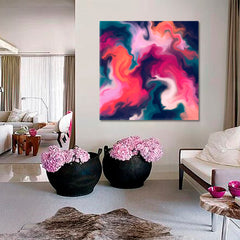 Deep Rich Colour Combinations Vivid Modern Art Unique Creative Design | Square Fluid Art, Oriental Marbling Canvas Print Artesty   