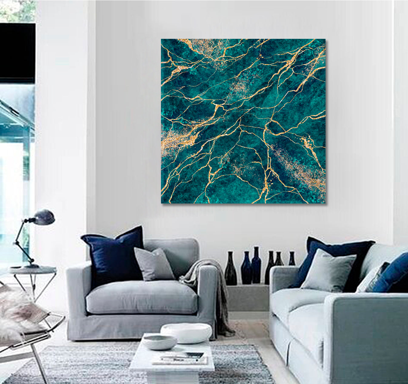 TIDEWATER TEAL BLUE GREEN Abstract Marble Malachite Veins Fluid Art, Oriental Marbling Canvas Print Artesty   