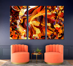 World Of Forms, Human Profiles Symbols And Color Patterns Abstract Art Print Artesty 3 panels 36" x 24" 