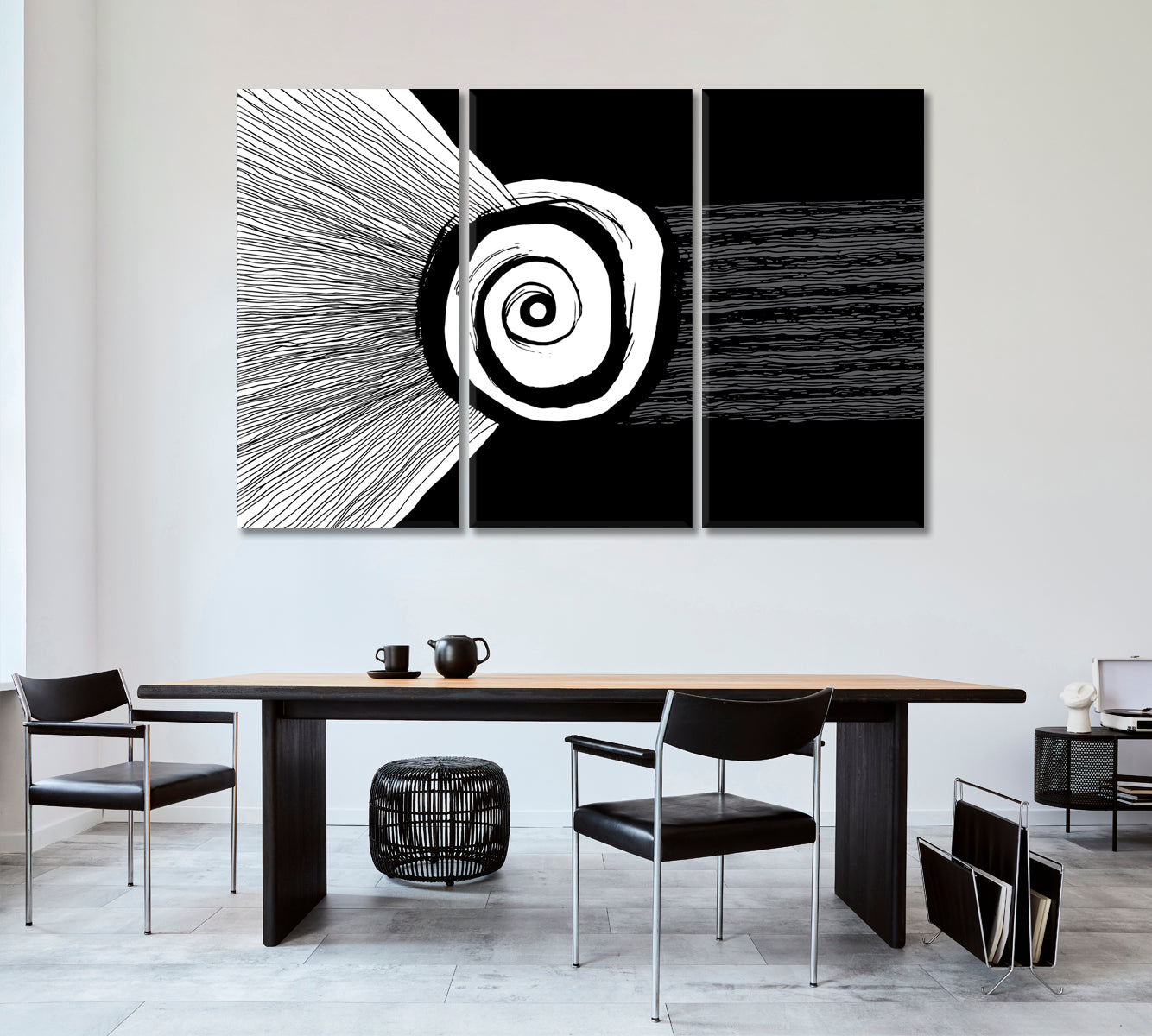 BLACK AND WHITE Geometric Modern Abstract Art Contemporary Art Artesty 3 panels 36" x 24" 