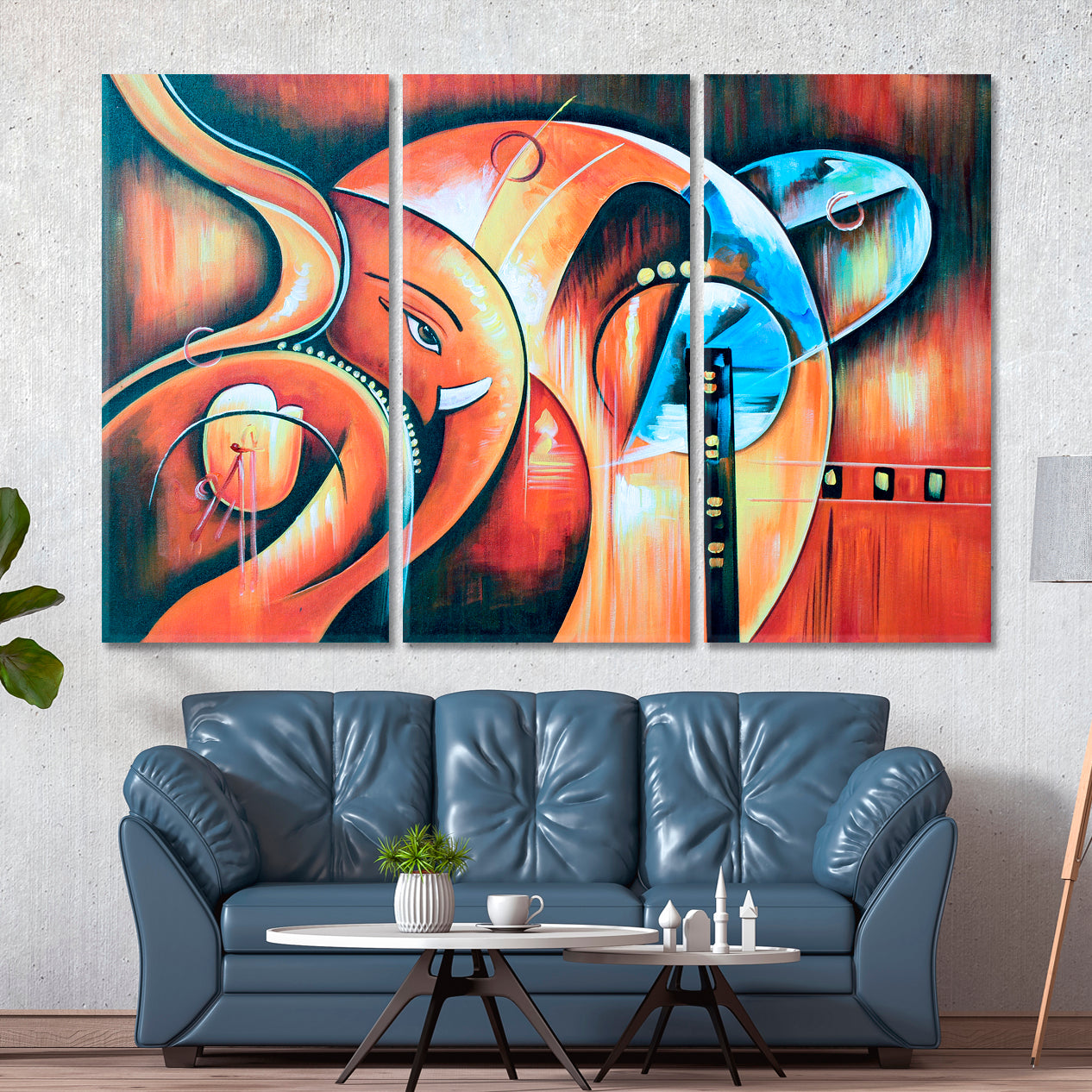 Lord Ganesha God Decorative Pattern Abstract Modern Religious Modern Art Artesty 3 panels 36" x 24" 