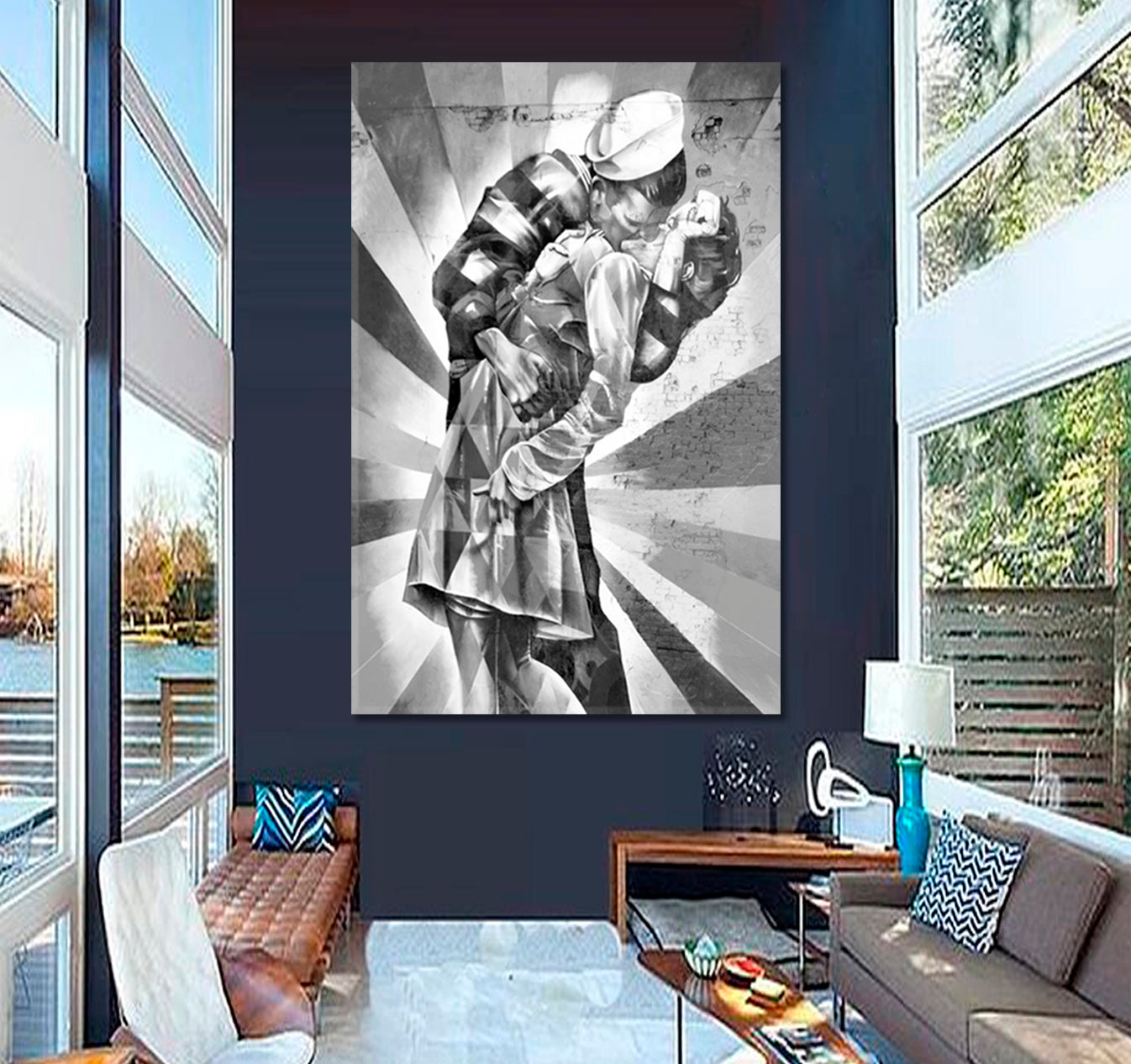 V-J Day in Times Square Spray Art Walls NEW YORK CITY Street Art New York NY - Vertical Black and White Wall Art Print Artesty   