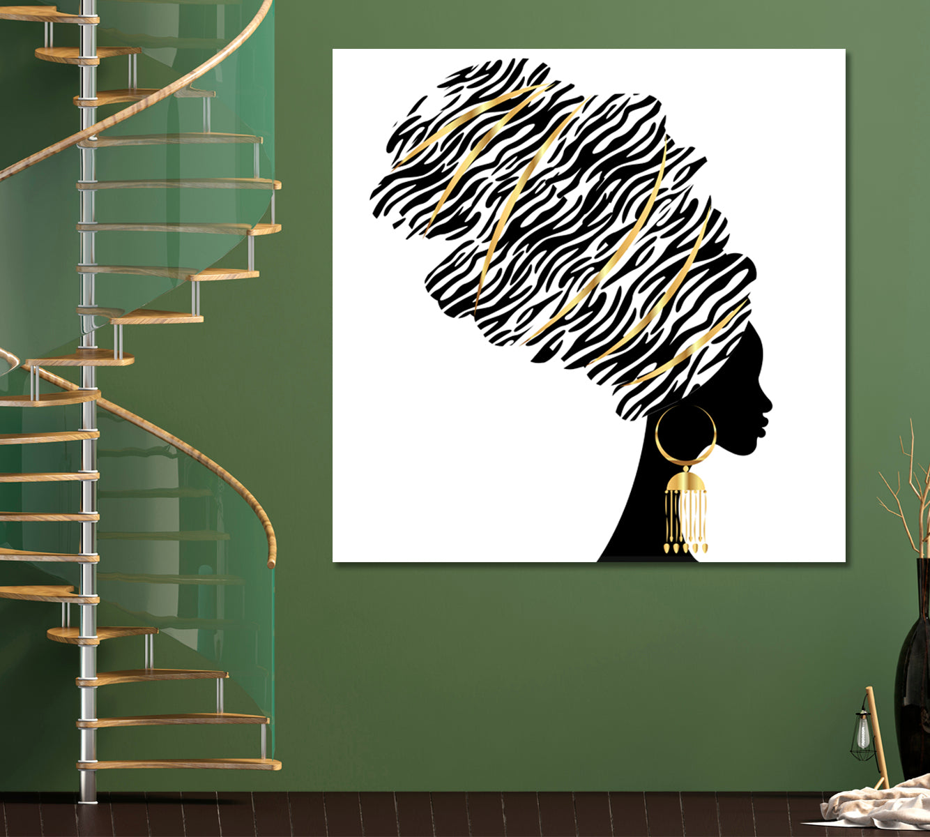 African Woman Abstract Portrait Traditional Turban Kente Head Wrap African Style Canvas Print Artesty   