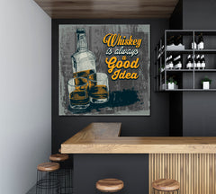 BAR PUB CONCEPT Retro Design Whiskey Glasses Bottle - S Restaurant Modern Wall Art Artesty 1 Panel 12"x12" 