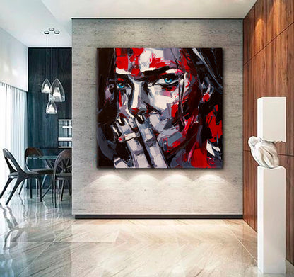 SMOKING GIRL  High Life Beauty Woman Modern Art - Square Panel Contemporary Art Artesty 1 Panel 12"x12" 