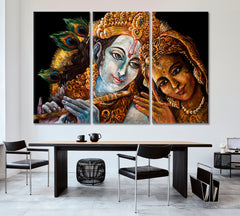 KRISHNA Divine Couple Religious Spiritual Religious Modern Art Artesty 3 panels 36" x 24" 