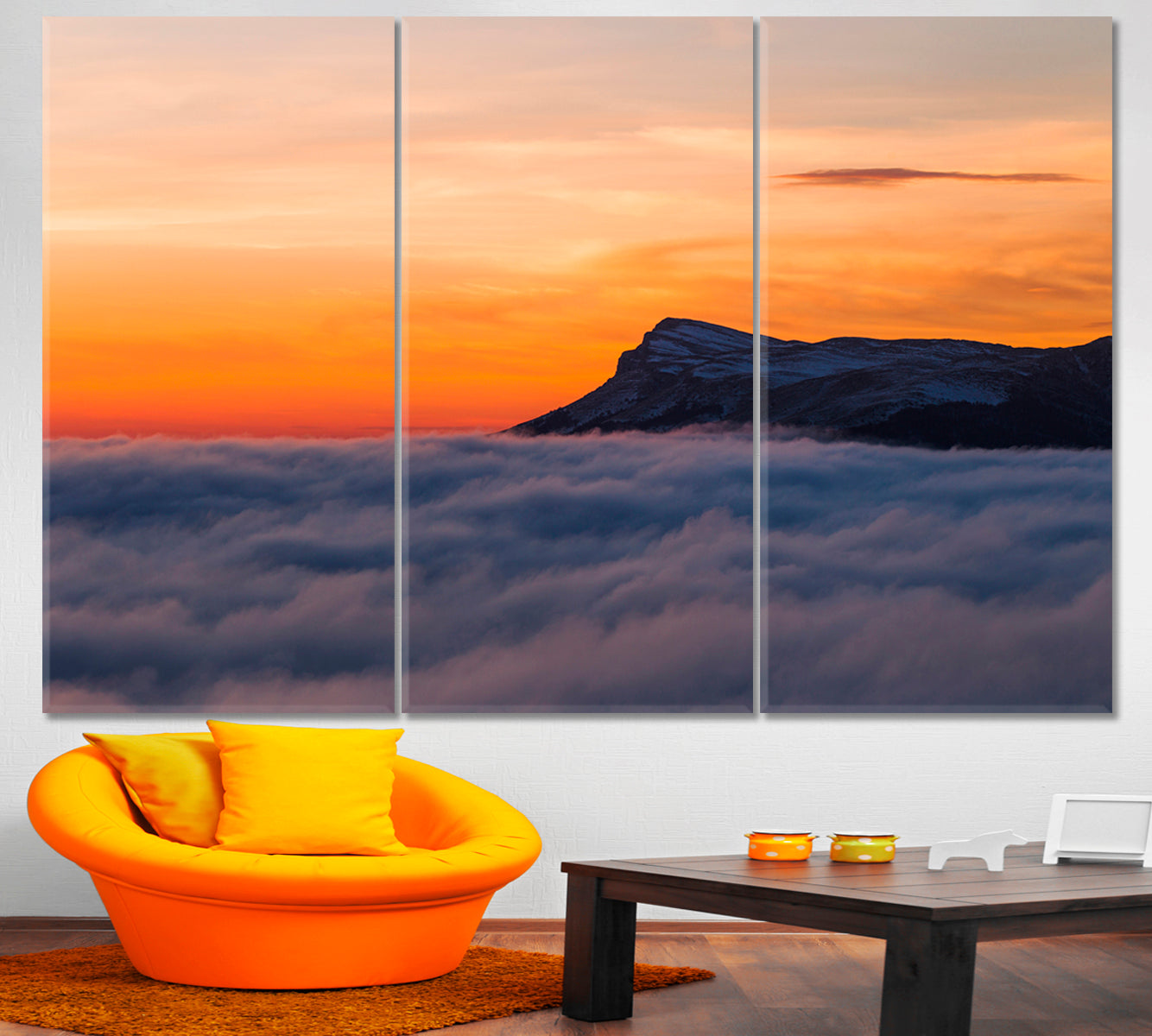 SUN ROSE ABOVE THE CLOUDS Sky Hill Beautiful Landscape Canvas Print Skyscape Canvas Artesty 3 panels 36" x 24" 