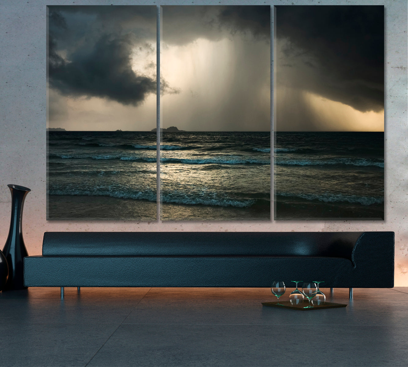 Amazing Dramatic Seascape with Storm Rain Dark Clouds Scenery Landscape Fine Art Print Artesty   