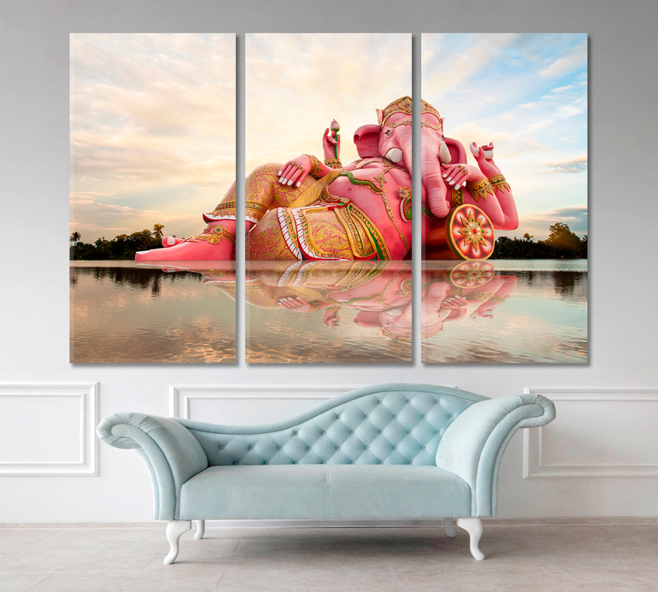 Biggest Ganesh in the World Asian Style Canvas Print Wall Art Artesty 3 panels 36" x 24" 