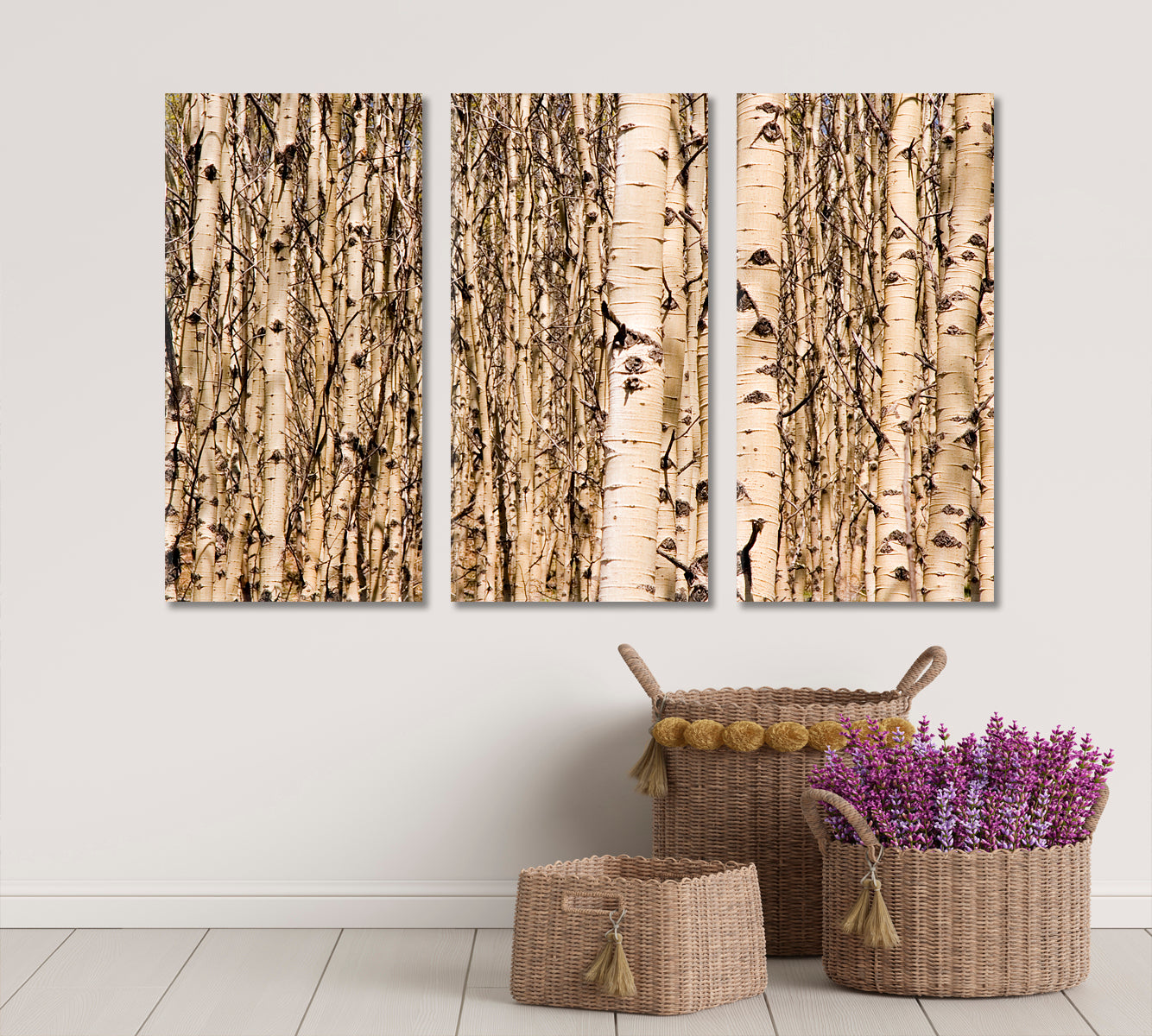 WOODLAND Aspen Trees Tree Alley Nature Wall Canvas Print Artesty 3 panels 36" x 24" 