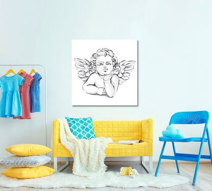 Little Angel Cupid, Wedding Large Poster, Valentines Day Wall Art Canvas Print | Square Panel Kids Room Canvas Art Print Artesty   