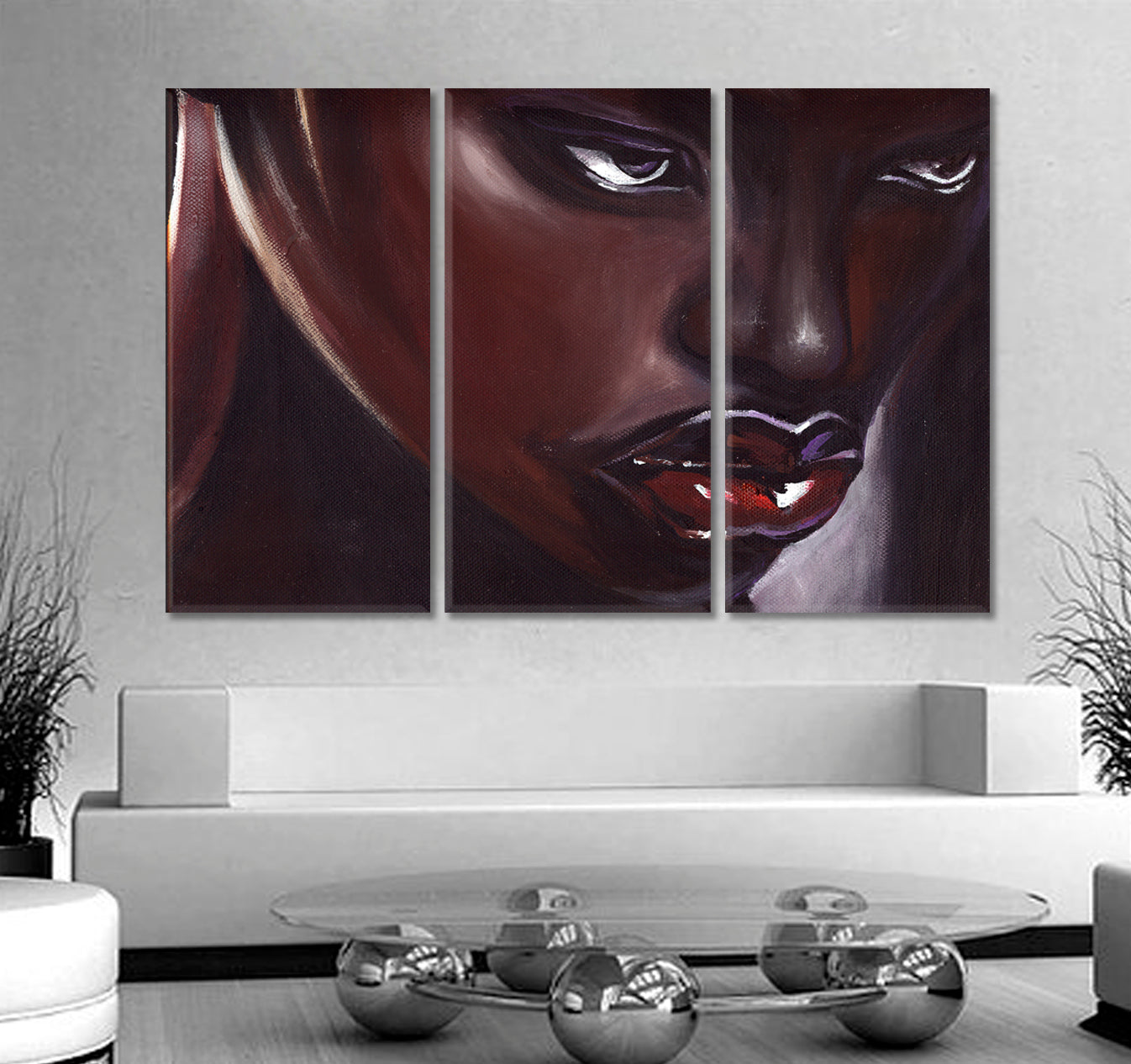 RED LIPS African American Woman Beautiful Black Girl Striking Eye-catching African Style Canvas Print Artesty   