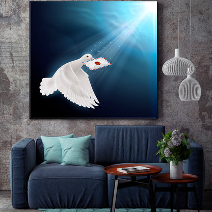 HERALD OF HAPPINESS Pigeon Flying With Letter Celestial Home Canvas Décor Artesty   