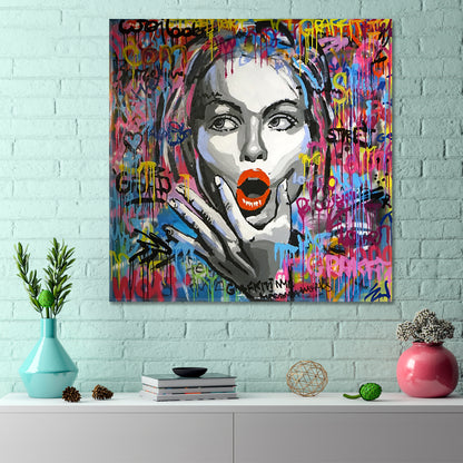 COLOR RANGE Fine Art Woman Modern Art Grunge Style Trendy | Square Contemporary Art Artesty   