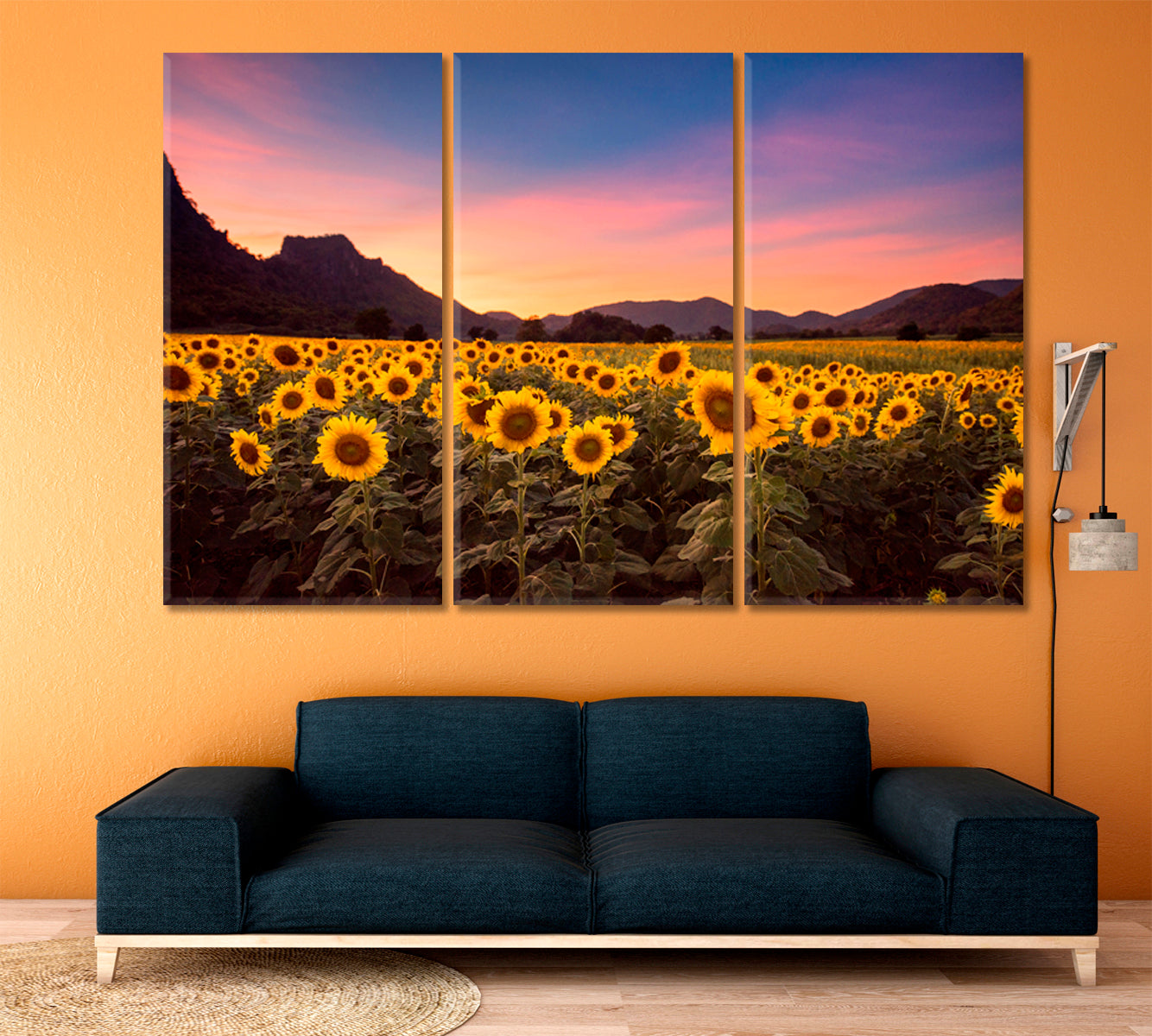 Picturesque Landscape Field of Blooming Sunflowers Canvas Print Scenery Landscape Fine Art Print Artesty 3 panels 36" x 24" 