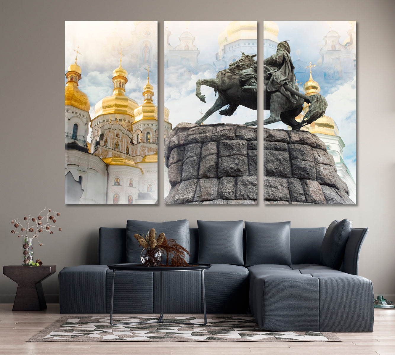 Golden Dome Pechersk Lavra Church Kyiv Ukraine Cities Wall Art Artesty 3 panels 36" x 24" 