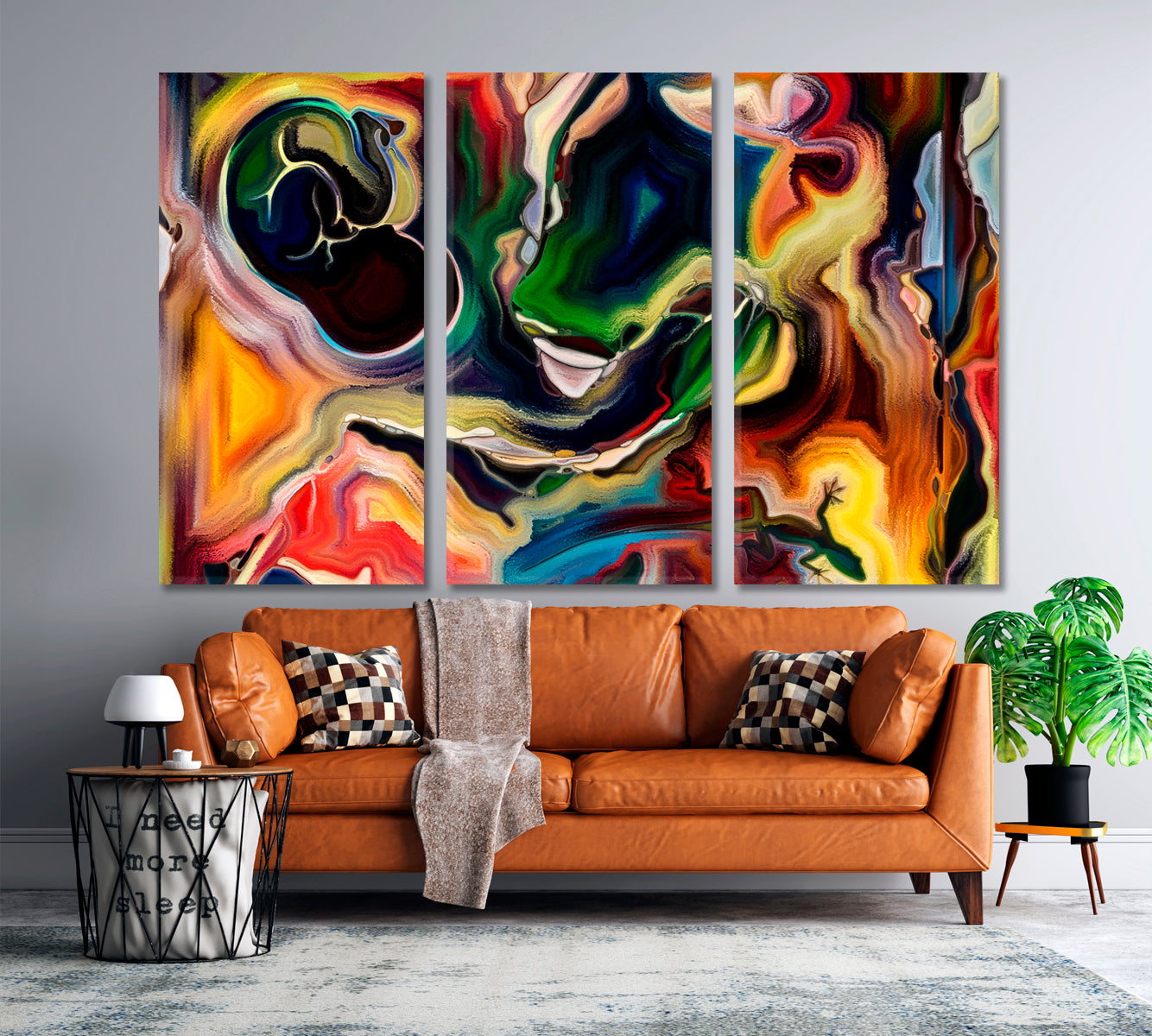 LIVES AND LIFE INSIDE A PAINTING Everything you can imagine is real  Pablo Picasso Contemporary Art Artesty 3 panels 36" x 24" 