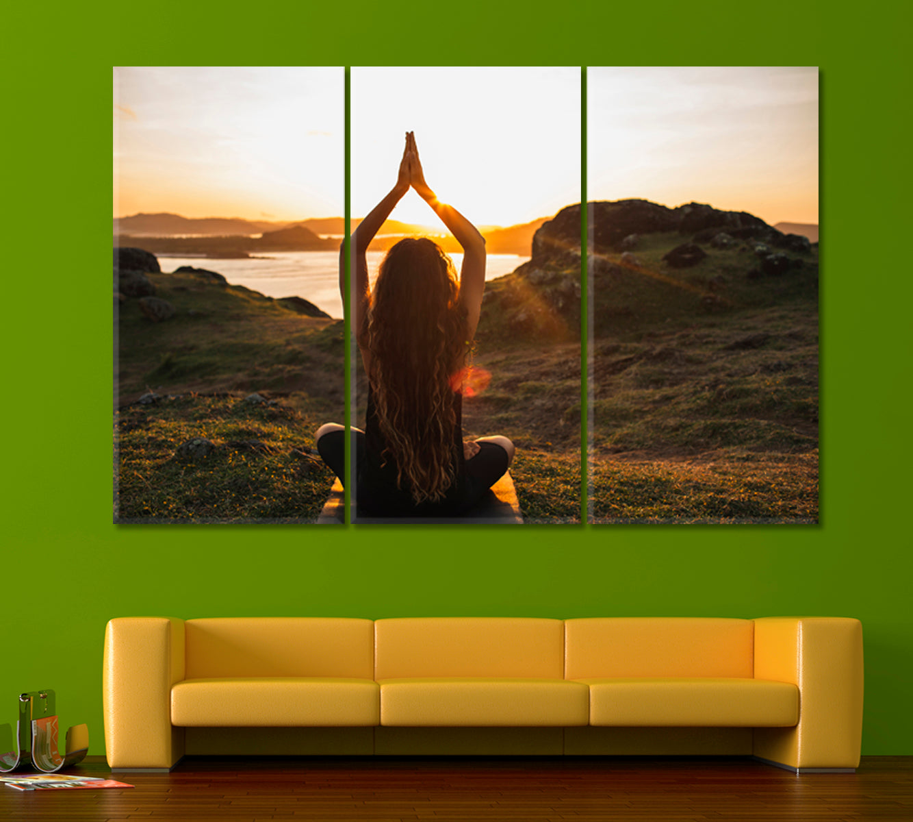 Spiritual Harmony Introspection Well-being Concept Canvas Print Landscape Yoga Spa, Zen Wall Canvas Art Artesty 3 panels 36" x 24" 