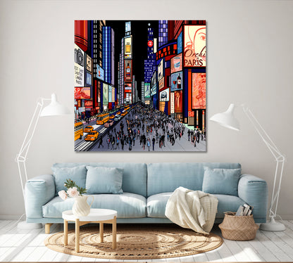 NY Famous Yellow Cab Taxi Busy Time Square in Manhattan Trendy Art Cities Wall Art Artesty   