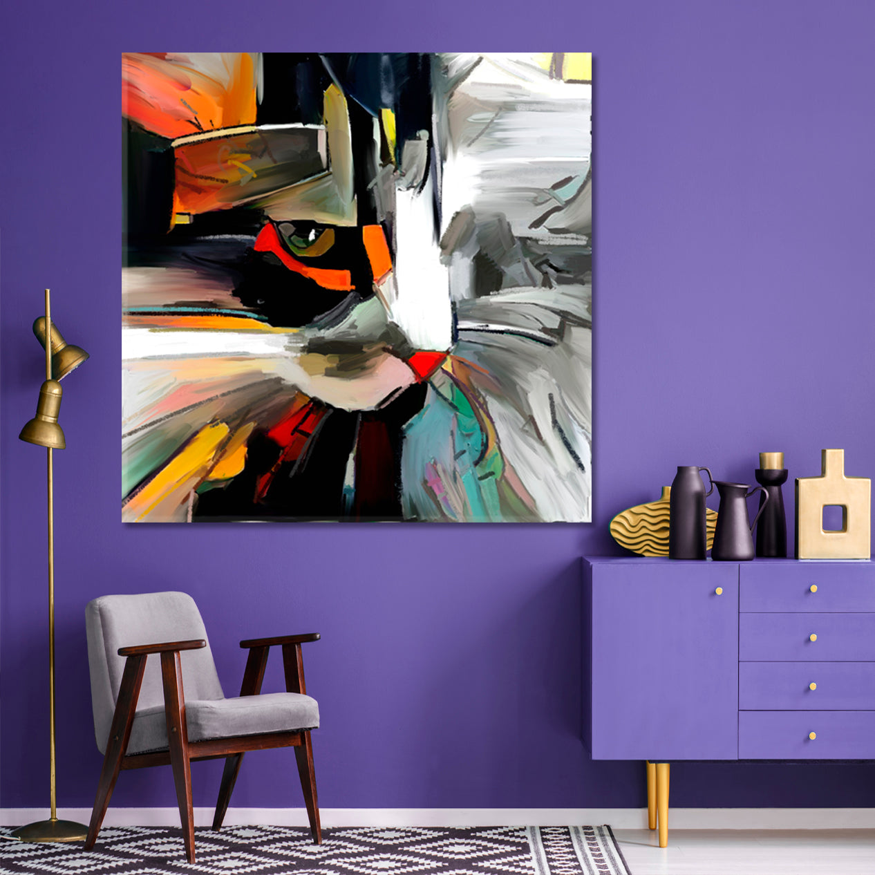CAT Contemporary Abstract Art Style Animals Canvas Print Artesty   