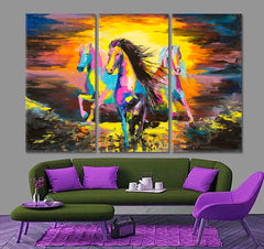 TRIO OF HORSES Animals Canvas Print Artesty 3 panels 36" x 24" 