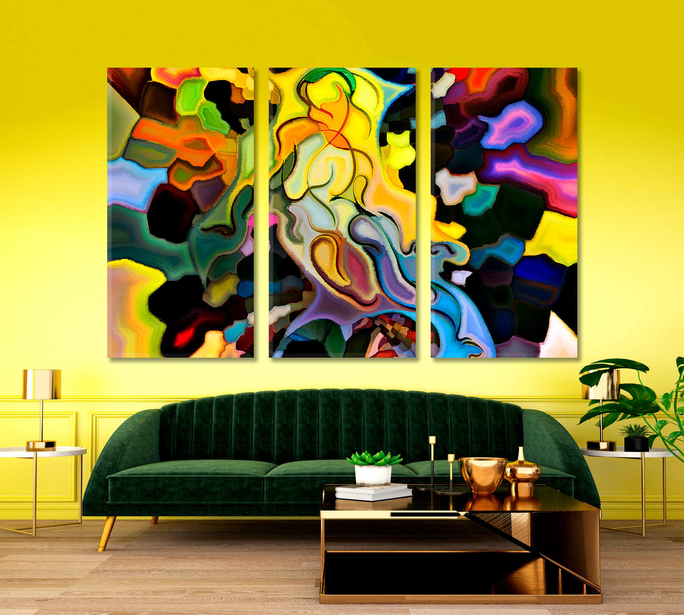 Human and Geometric Forms Collection Abstract Creativity and Imagination Abstract Art Print Artesty 3 panels 36" x 24" 