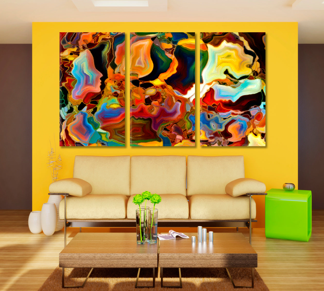 Colors of the Mind Abstract Art Print Artesty 3 panels 36" x 24" 
