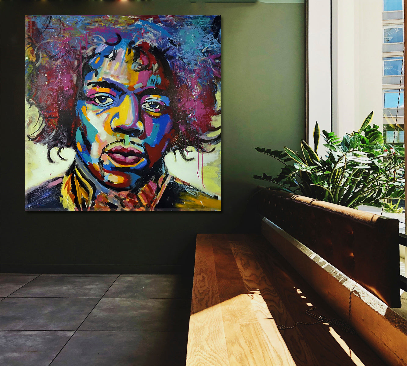 MODERN ART Jimi Hendrix Pop Art Grunge Basquiat Style Trendy Canvas Print - Square Celebs Canvas Print Artesty   